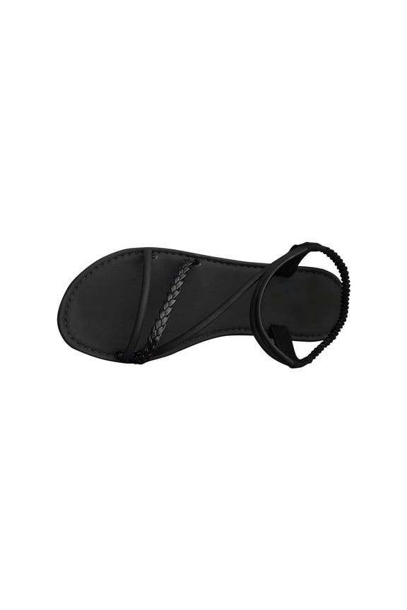 Women's Minimalist Thin Strap Roman Sandals, Round Open Toe Flat Style, Lightweight Comfortable Seaside Outdoor Summer Shoes Black 36