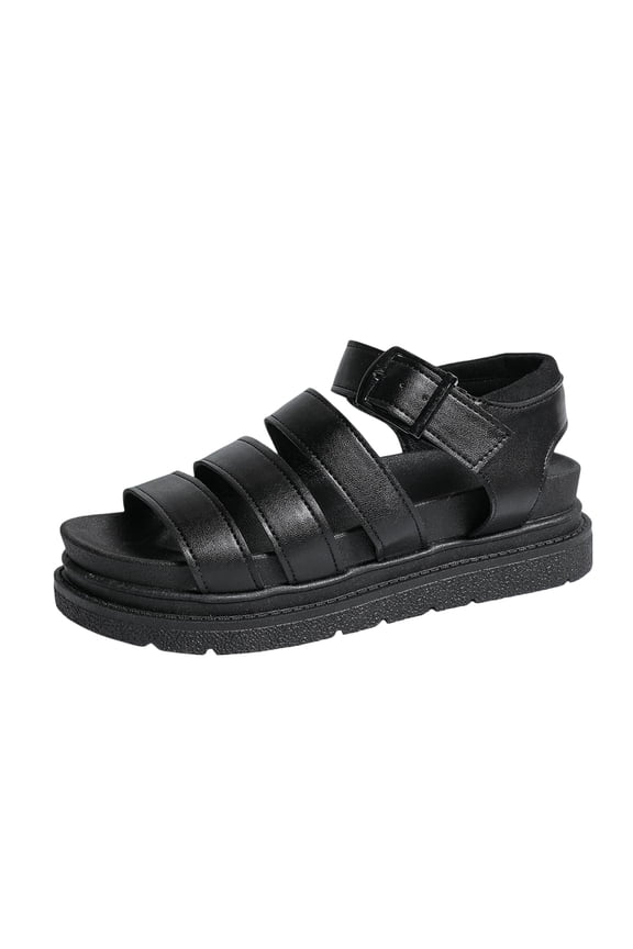 Women's Multi Strap Platform Gladiator Sandals, Open Toe Chunky Thick Sole Shoes, Plus Size Sporty Comfort Slides for Outdoor & Street Black 37