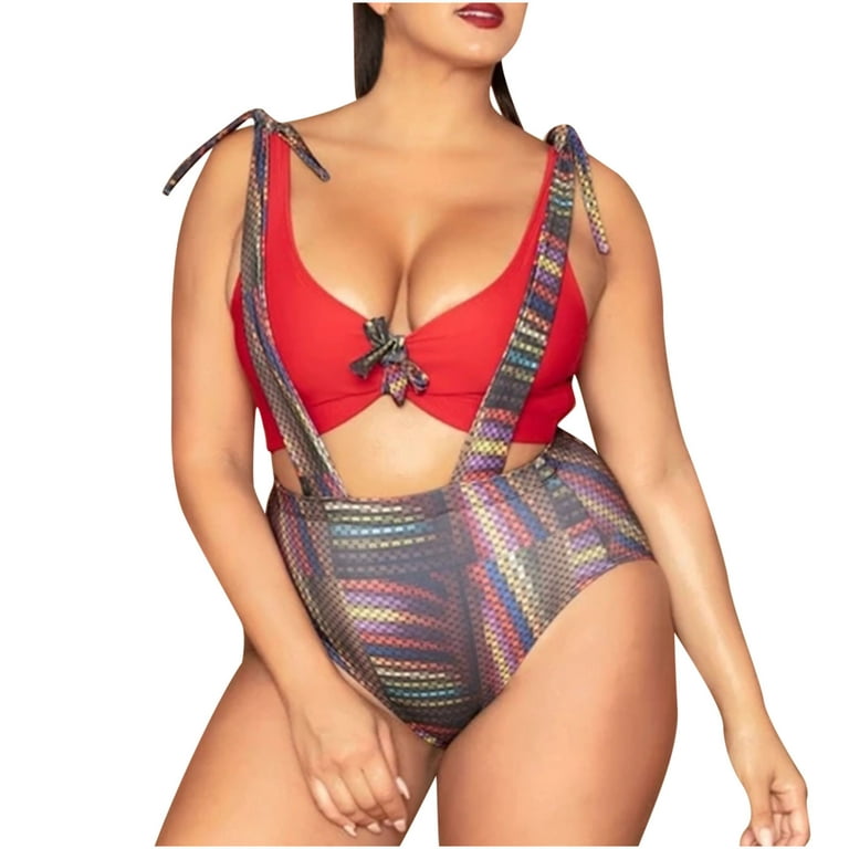 KIJBLAE Women's One Piece Bodysuit Serpentine Colorblock Print Beachwear  Front Bandage Bow Bathing Suit Triangle Plus Size Swimwear Sets Summer  Fashion Cozy Outfits for Girls Sales red XL 