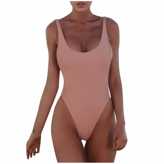 KIJBLAE Women's One Piece Bodysuit Strappy Bathing Suit Summer Fashion Cozy Outfits for Girls Triangle Tight Swimwear Sets Solid Color Beachwear Sales Pink XL