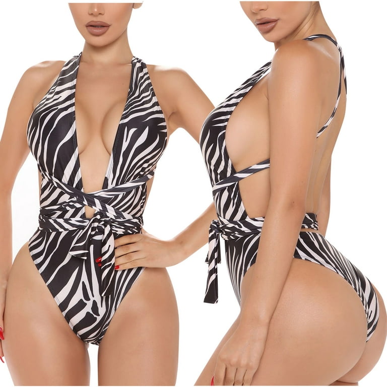 KIJBLAE Women's One Piece Monokini Swimsuit Zebra Print Plus Size Beachwear  Strappy Criss Cross Bathing Suit Sexy Deep V-Neck Swimwear Top Summer  Fashion Outfits for Girls Rollbacks Multicolor XXXXL 