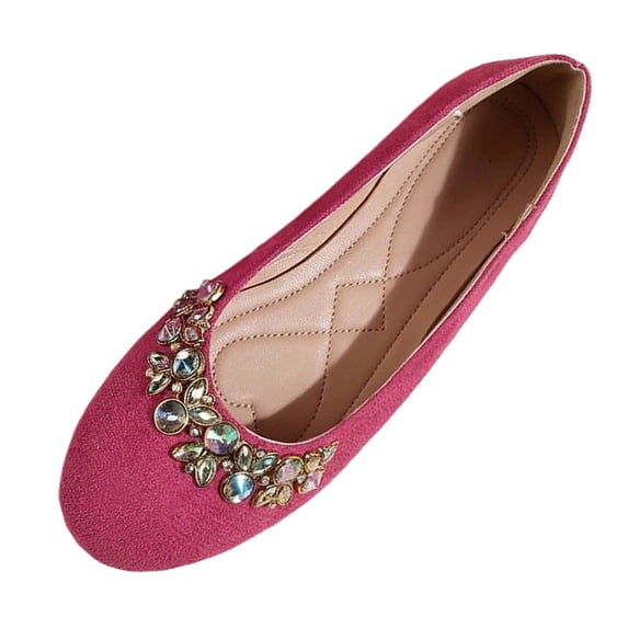 KIJBLAE Women's Pearl Rhinestone Decor Closed Toe Flats, Solid Slip On Comfortable Daily Casual Flat Shoes Red 43