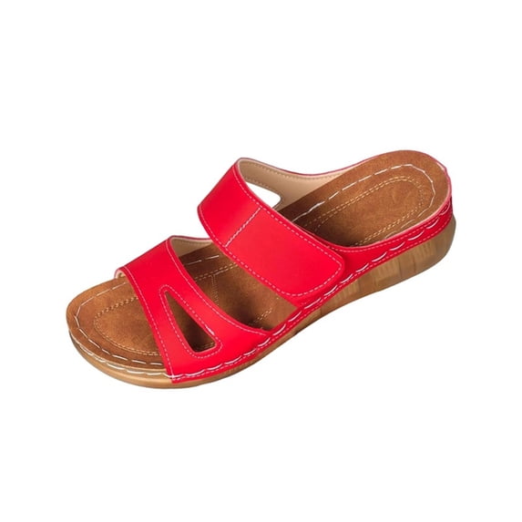 KIJBLAE Women's Peep Toe Open Toe Wedge Platform Sandals, Wide Width Thick Sole Comfort Casual Elevated Slides for Summer Red 36