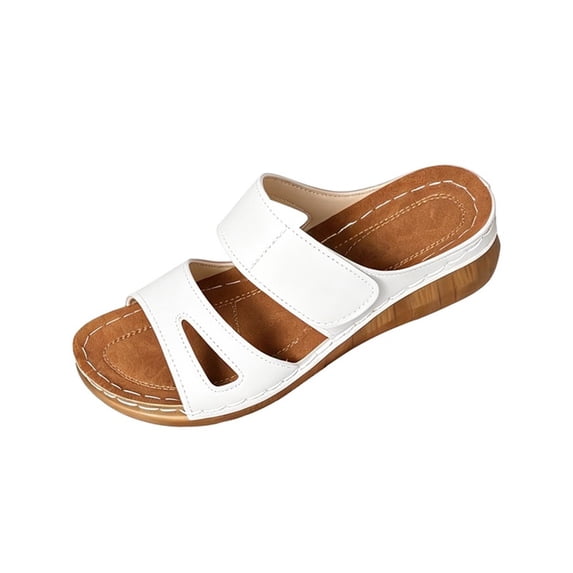 KIJBLAE Women's Peep Toe Open Toe Wedge Platform Sandals, Wide Width Thick Sole Comfort Casual Elevated Slides for Summer White 39