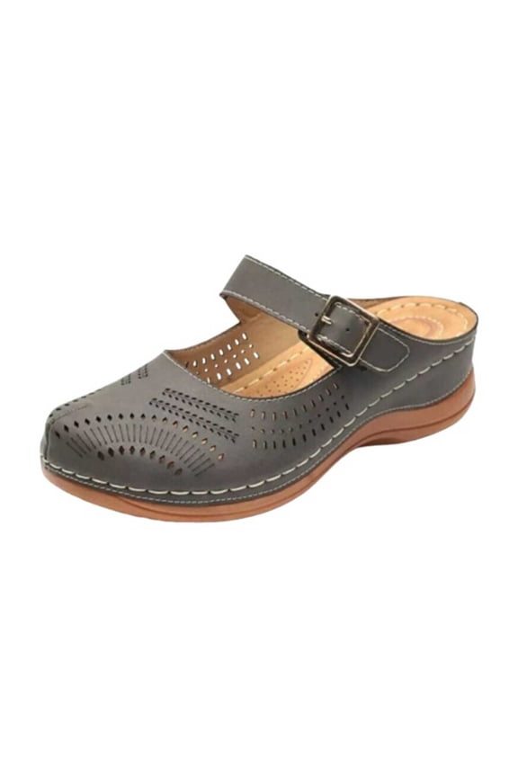 Women's Perforated Fashion Mules, Closed Toe with Cutout, Comfort Footwear for Everyday Wear Gray 36