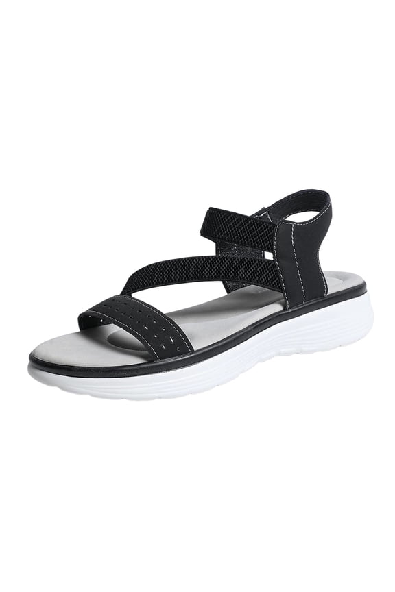 Women's Perforated Mesh Strap Sport Sandals, Open-Toe with Elastic Ankle Strap, Plus Size Breathable Comfort Footwear Black 38