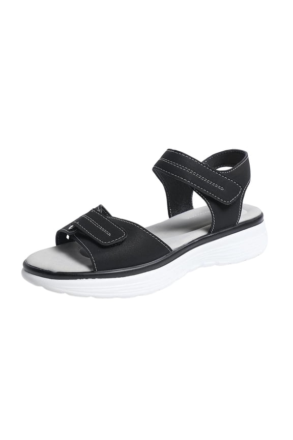 Women's Perforated Trendy Strap Sport Sandals, Open-Toe with Adjustable Buckle, Plus Size Casual Comfort Footwear Black 37