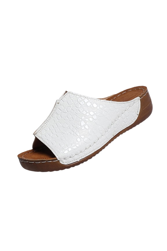 Women's Plain Round Toe Open Toe Thick Sole Wedge Sandals, Comfort Casual Slides for Summer Beach White 40