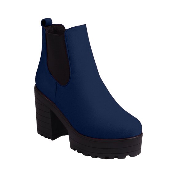 KIJBLAE Women's Ankle Boots Chunky Heel Comfortable Stylish Boots Side Pull On Suede Faux Leather Block Heel Winter Boots Blue 41