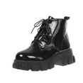 thumbnail image 1 of KIJBLAE Women's Ankle Boots Gothic Punk Style Black Patent Leather Lace Up Chunky High Heels Autumn Winter Shoes Black 37, 1 of 7