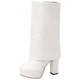 thumbnail image 1 of KIJBLAE Women's Boots Fold Over High Heel Ankle Boots Chunky Heel Boots PU Leather Winter Boots White 42, 1 of 9