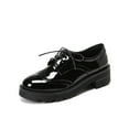 thumbnail image 1 of KIJBLAE Women's Oxfords Shoes Patent Leather Lace Up Brogue Shoes Thick Sole Chunky Heels Wingtip Dress Shoes Black 34, 1 of 9