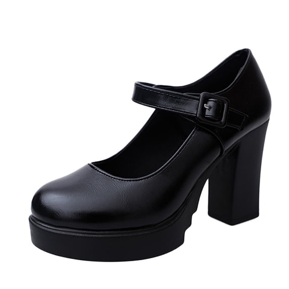 KIJBLAE Women's Pumps Shoes Chunky High Heels Buckle Strap Mary Jane Round Toe Pumps Slip-On Party Wedding Shoes Black 37
