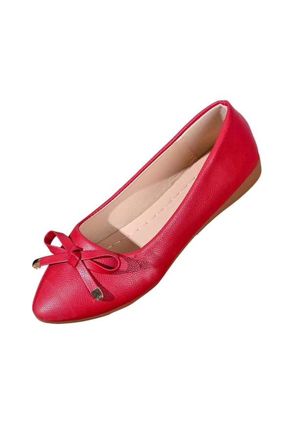 Women's Plus Size Bow Knot Decor Loafers, Soft Sole Breathable Slip On Casual Flat Shoes for Summer Red 43