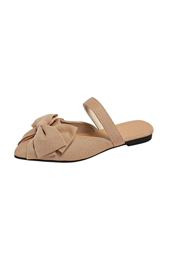 Women's Plus Size Bow Knot Pointed Toe Mule Flats, Mesh Breathable Slip On Soft Sole Slippers Khaki 40