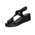thumbnail image 1 of KIJBLAE Women's Plus Size Croc-Embossed Wedge Sandals Comfort Platform Footwear Peep Toe with Buckle Black 38, 1 of 9