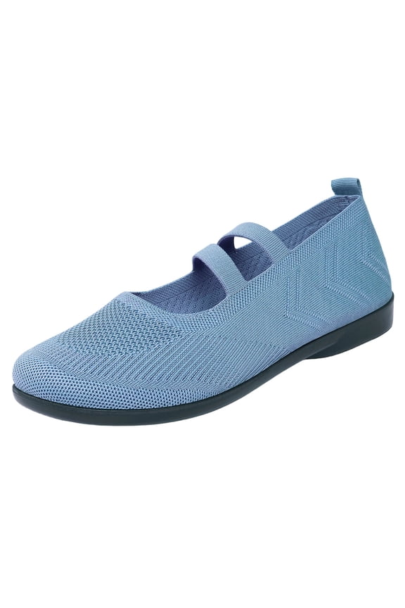 Women's Plus Size Knit Mesh Low Cut Casual Flats, Breathable Lightweight Slip On Summer Flat Shoes Blue 36