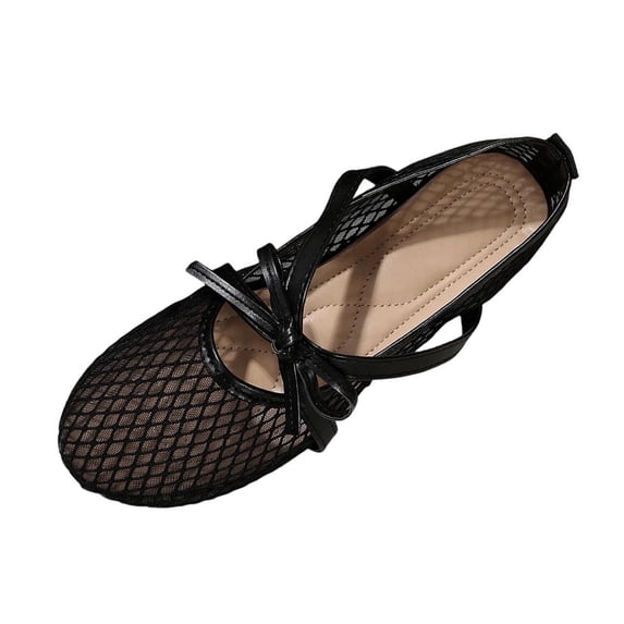 KIJBLAE Women's Plus Size Mesh Round Toe Bow Knot Flats, Solid Slip On Soft Sole Casual Flat Shoes Black 36