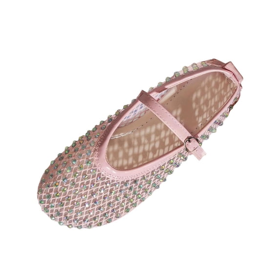 KIJBLAE Women's Plus Size Mesh Round Toe Rhinestone Flats, Solid Slip On Soft Sole Daily Casual Flat Shoes Pink 37