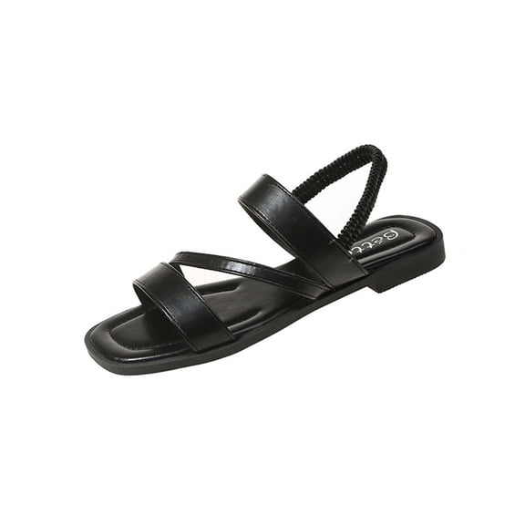 KIJBLAE Women's Plus Size Minimalist Two-Strap Sandals, Open Toe with Elastic Heel, Casual Comfort Footwear Black 37