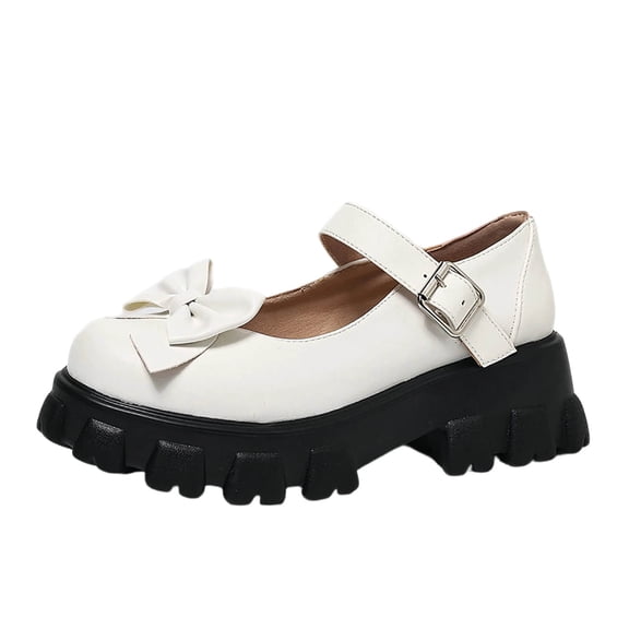KIJBLAE Women's Plus Size Solid Platform Heel Loafers, College Style Slip On All-Match Casual Dress Flats White 39