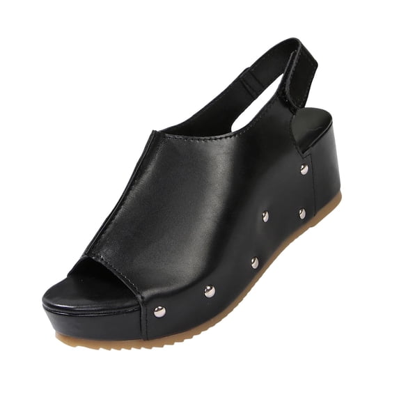 KIJBLAE Women's Plus Size Thick Sole Peep Toe Wedge Sandals, Platform Height Increasing Design, Fashion Comfortable Daily Summer Shoes Black 38
