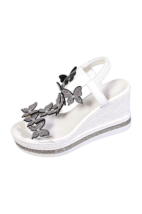 Women's Plus Size Thick Sole Wedge Sandals, Shiny Glitter Decor, Fashion Height Increasing Comfortable Summer Daily Shoes White 37