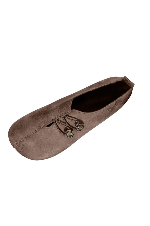 Women's Plus Size Vintage Faux Leather V-Cut Flats, Retro Slip On Comfortable Casual Shoes for Summer Brown 37