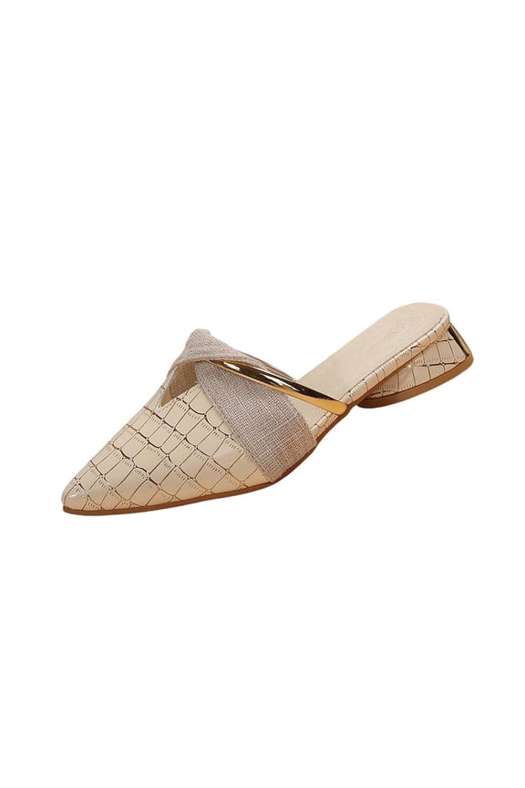Women's Pointed Toe Closed Mule Sandals, Low Block Heel Wide Width Slides for Spring Summer Daily Beige 36