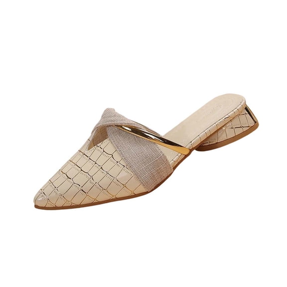 KIJBLAE Women's Pointed Toe Closed Mule Sandals, Low Block Heel Wide Width Slides for Spring Summer Daily Beige 40