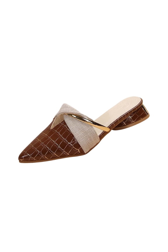 Women's Pointed Toe Closed Mule Sandals, Low Block Heel Wide Width Slides for Spring Summer Daily Coffee 36