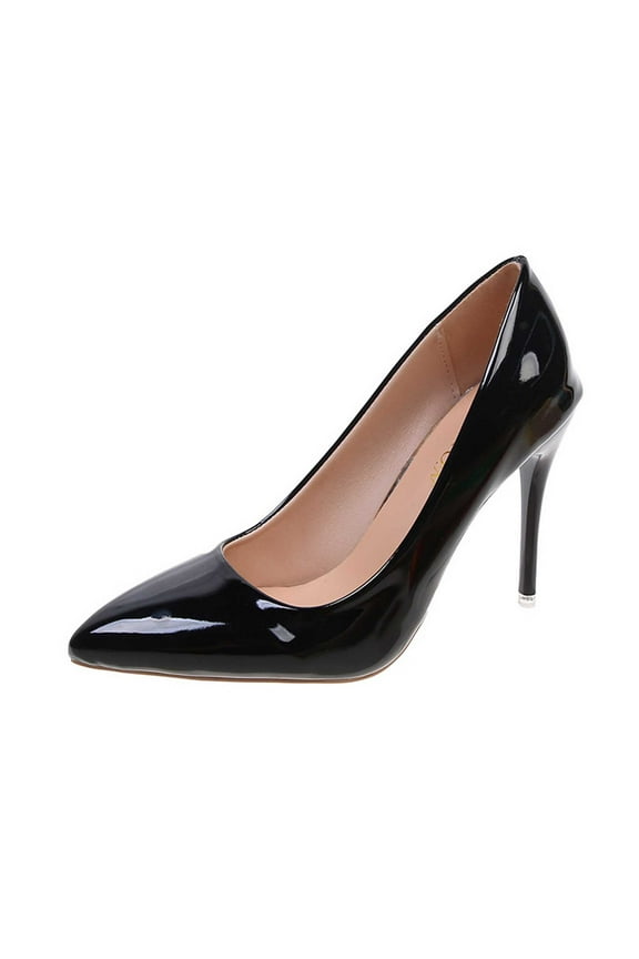 Women's Pointed Toe Stiletto High Heels Patent Leather Slip-On Pumps Party Dress Shoes Black 36