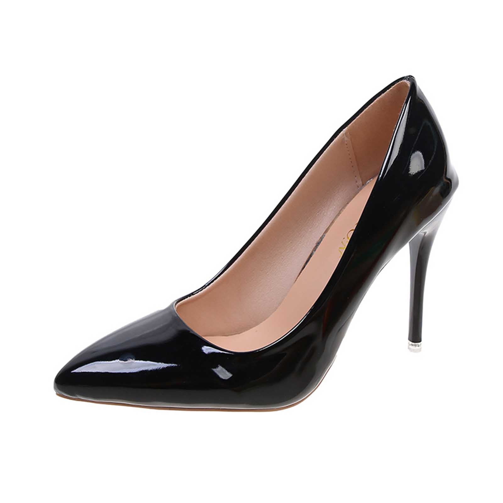Women's Pointed Toe Stiletto High Heels Patent Leather Slip-On Pumps Party Dress Shoes Black 39