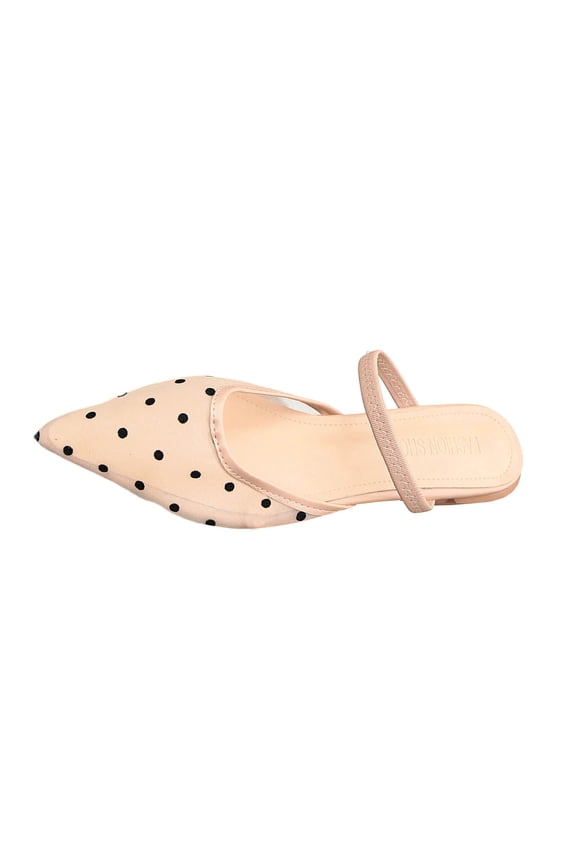 Women's Polka Dot Mesh Mules, Pointed-Toe with Single Strap, Plus Size Lightweight Comfort Footwear Khaki 36