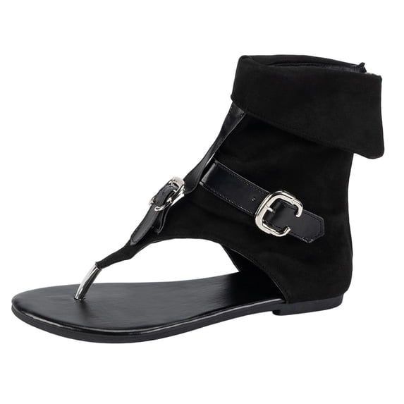 KIJBLAE Women's Retro Ankle Boot Style Sandals, Open Toe with Buckle, Bohemian Comfort Footwear Black 37