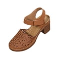 thumbnail image 1 of KIJBLAE Women's Retro Hollow Out Chunky Heel Sandals, Closed Toe Single Band Design, Thick Platform High Heel Elegant Summer Shoes Brown 36, 1 of 9
