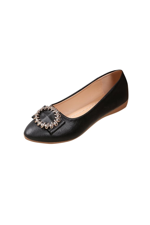 Women's Rhinestone Buckle Ballet Flats, Slip On Soft Sole Shoes, Plus Size Stylish Comfort Footwear for Daily & Party Black 36