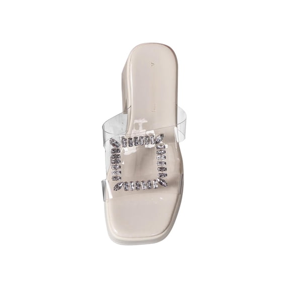 KIJBLAE Women's Rhinestone Decor Platform Sandals Transparent Strap Open Toe Chunky High Heels Mules Ladies Summer Party Club Shoes White 38