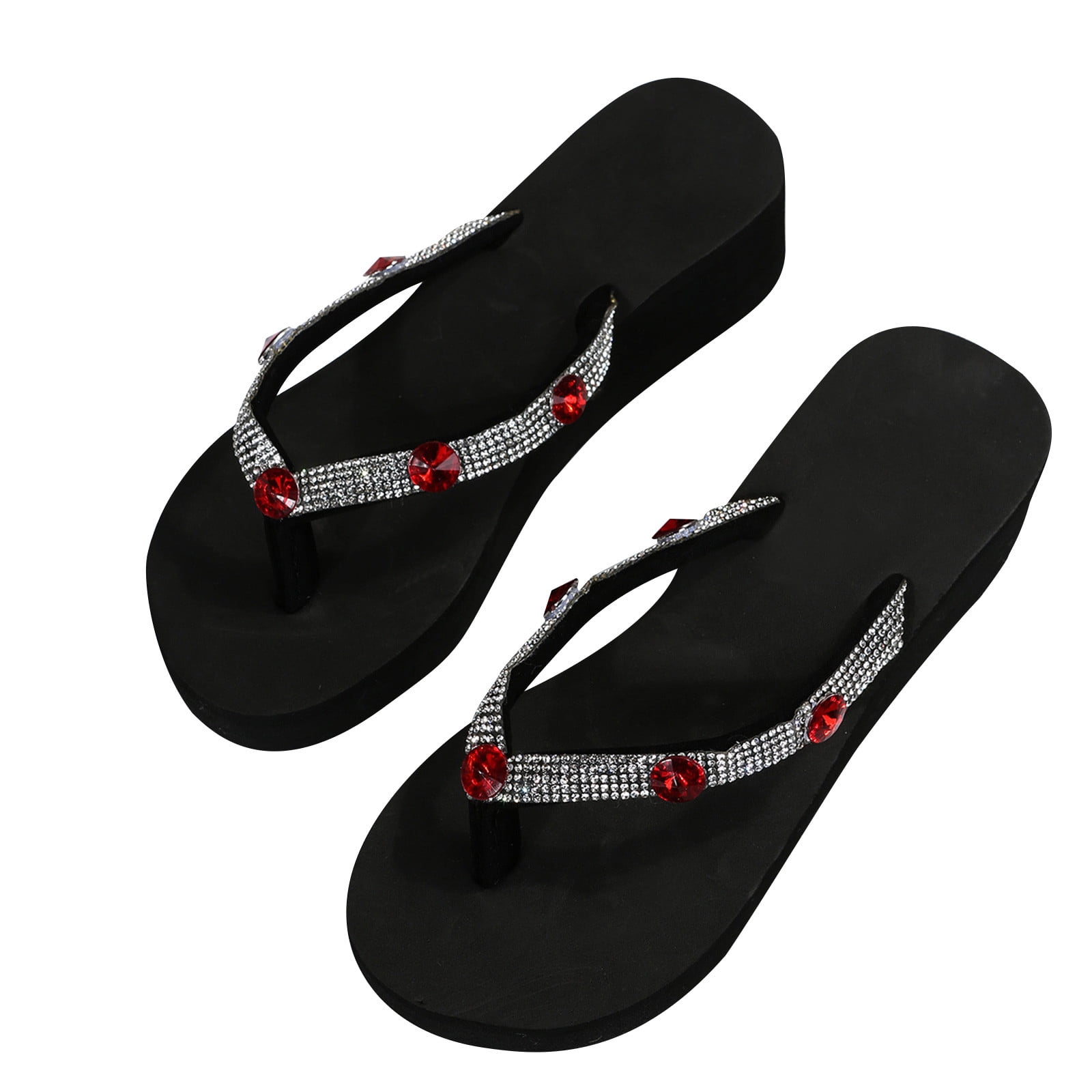 KIJBLAE Women's Rhinestone Flip Flops Blue Bling Sandals Summer