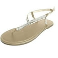 thumbnail image 1 of KIJBLAE Women's Rhinestone T-Strap Sandals Flat Summer Beach Party Dress Sandals Bling Thong Sandals Non-Slip Flip Flops Gold 37, 1 of 4