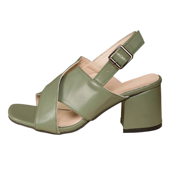 KIJBLAE Women's Roman Style Platform Sandals, Adjustable Single Buckle Strap, Waterproof Thick Sole Chunky High Heel Open Toe Summer Shoes Green 41