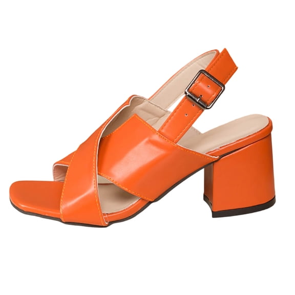 KIJBLAE Women's Roman Style Platform Sandals, Adjustable Single Buckle Strap, Waterproof Thick Sole Chunky High Heel Open Toe Summer Shoes Orange 36