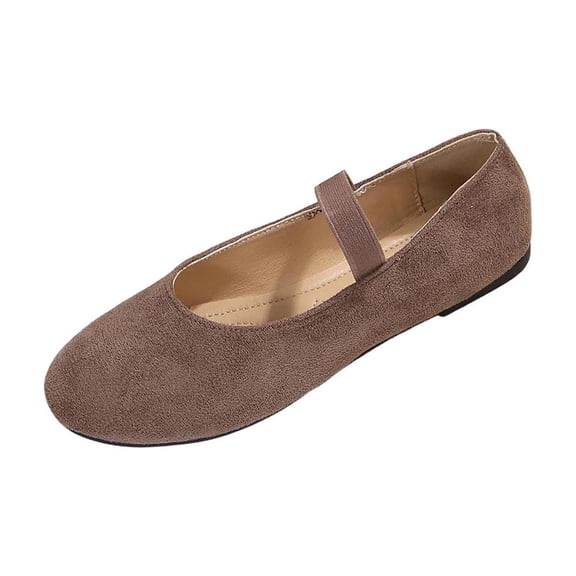 KIJBLAE Women's Round Toe Mary Jane Moccasin Flats, Low Cut Slip On Soft Sole Comfortable Casual Shoes Brown 41
