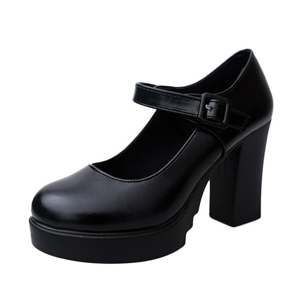 KIJBLAE Women's Sandals Clearance Casual High Heel Thick Heels Platform Pumps Work Buckle Strap Shoes Black 39 Lady Sandals Rollback