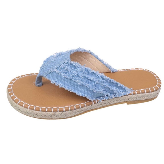 KIJBLAE Women's Sandals Large Flat Flat Solid Color Line Beach Sandals Blue 43 Lady Sandals