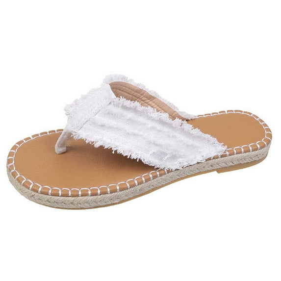 KIJBLAE Women's Sandals Large Flat Flat Solid Color Line Beach Sandals White 41 Lady Sandals