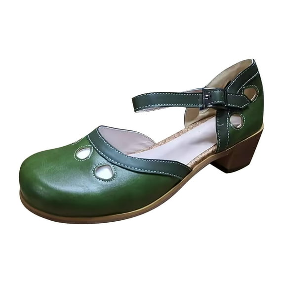 KIJBLAE Women's Sandals Clearance Summer Coarse Heel Sandals Match Color Princess Casual Single Shoes Green 35 Lady Sandals Rollback