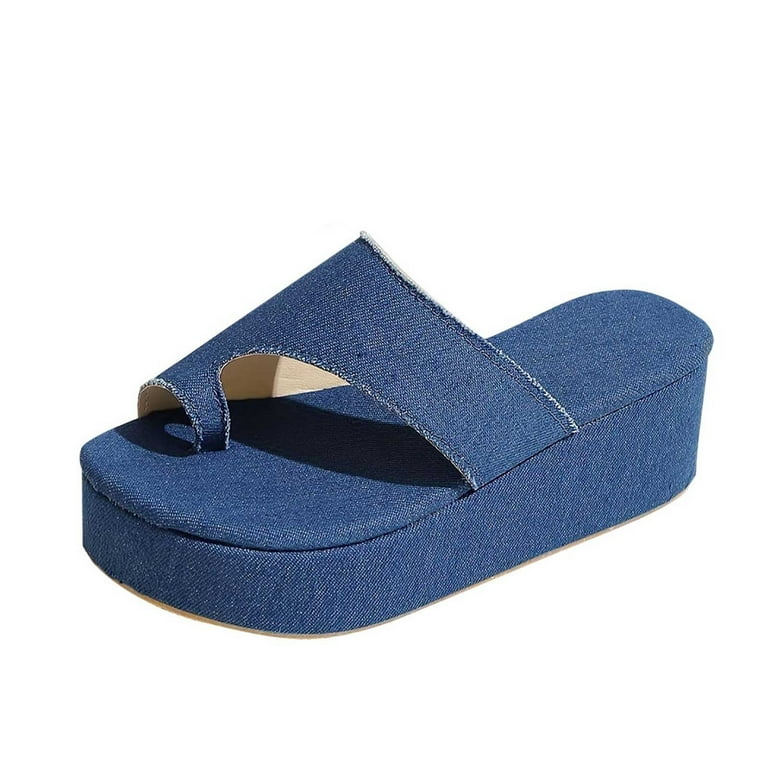 Kijblae Women s Sandals Clearance Summer Fashion Denim Wedge Sandals Blue 42 Lady Sandals Deals Size 9