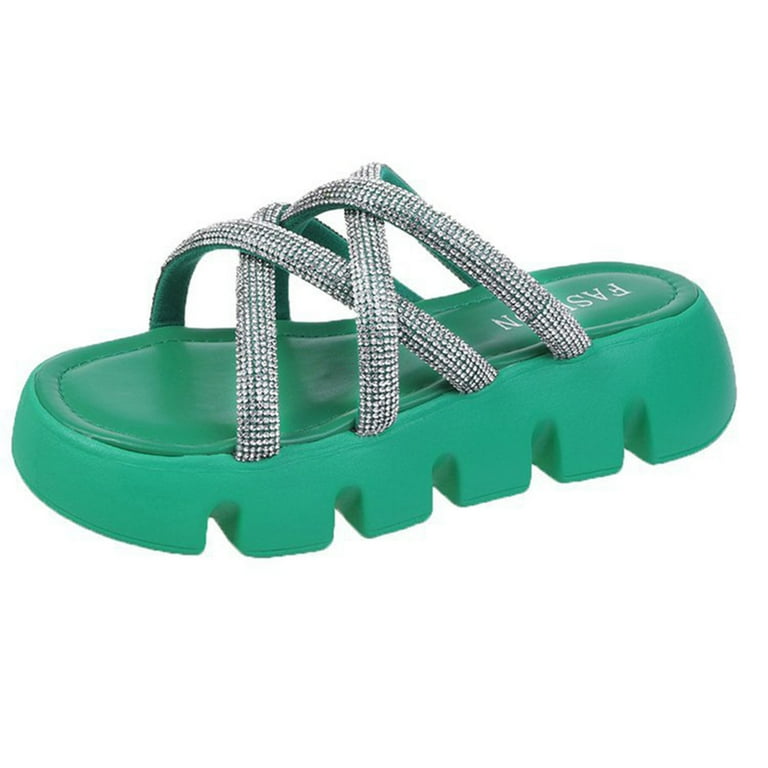 KIJBLAE Women s Sandals Clearance Summer Flip flop Sandals Platform Slippers Bright Drill Shoes Green 36 Lady Sandals Discount Walmart