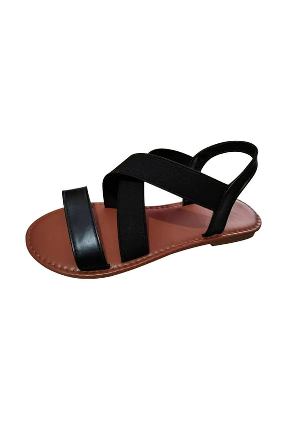 Women's Sandals New Summer Elasticated Roman Beach Shoes Open-toed Flat Sandals Black 40 Lady Sandals